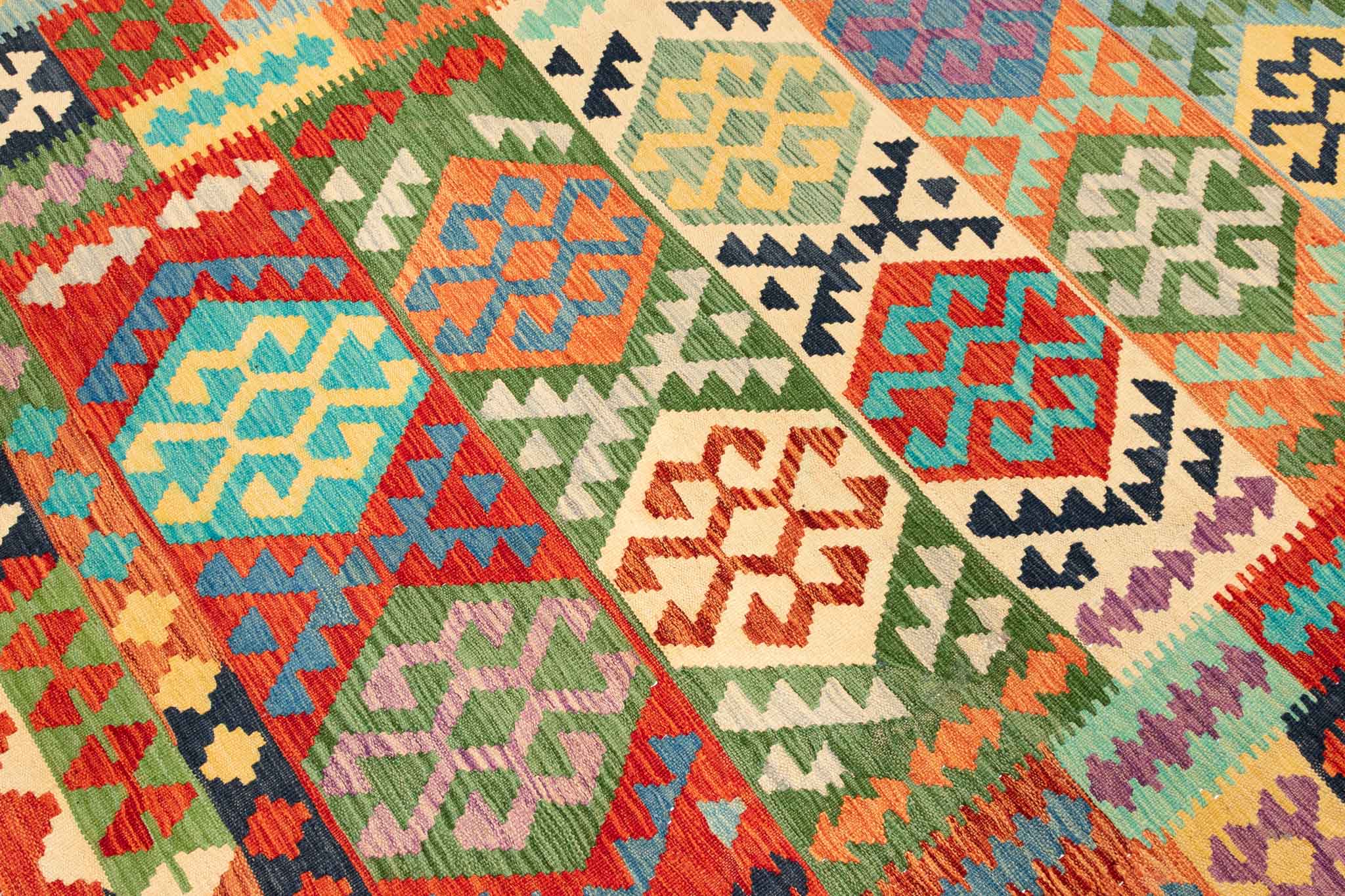 Handgewebter Kelim-Teppich aus Schurwolle, 200 × 300 cm