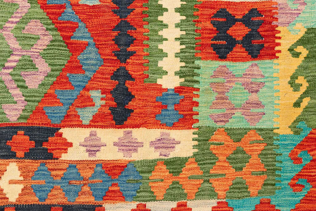 Handgewebter Kelim-Teppich aus Schurwolle, 200 × 300 cm