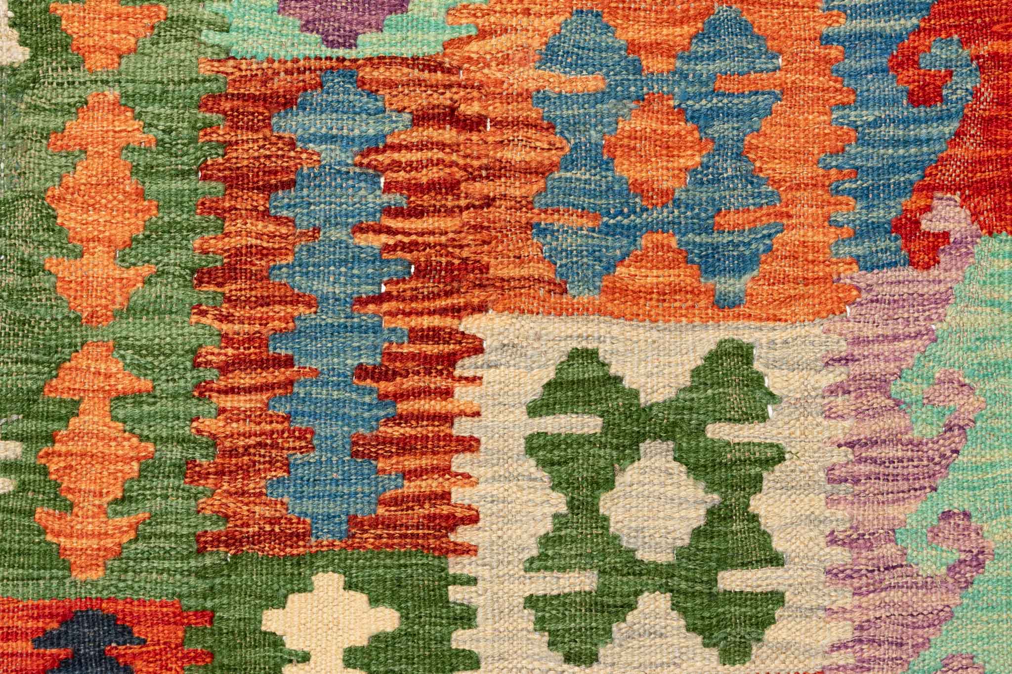 Handgewebter Kelim-Teppich aus Schurwolle, 200 × 300 cm