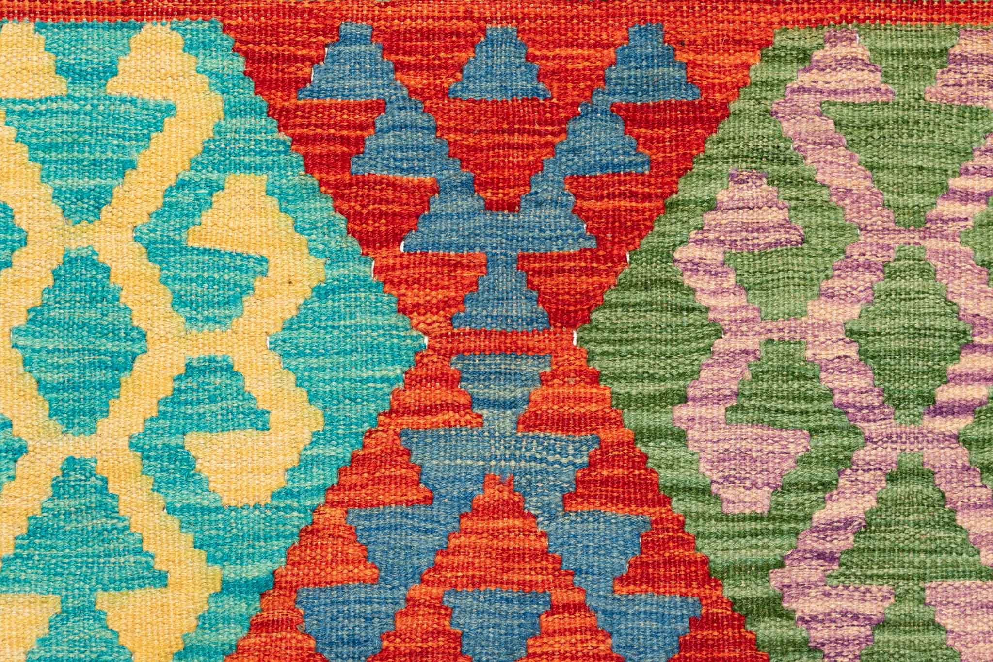 Handgewebter Kelim-Teppich aus Schurwolle, 200 × 300 cm