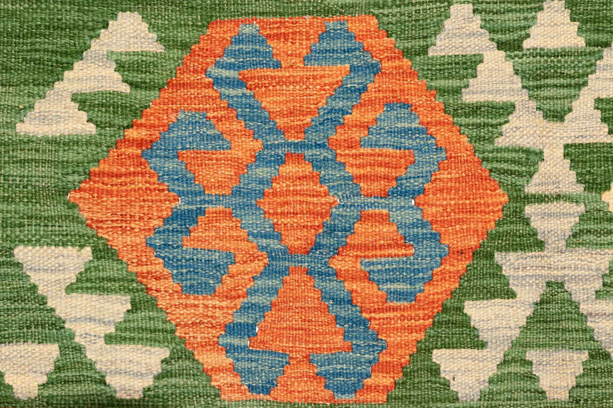 Handgewebter Kelim-Teppich aus Schurwolle, 200 × 300 cm