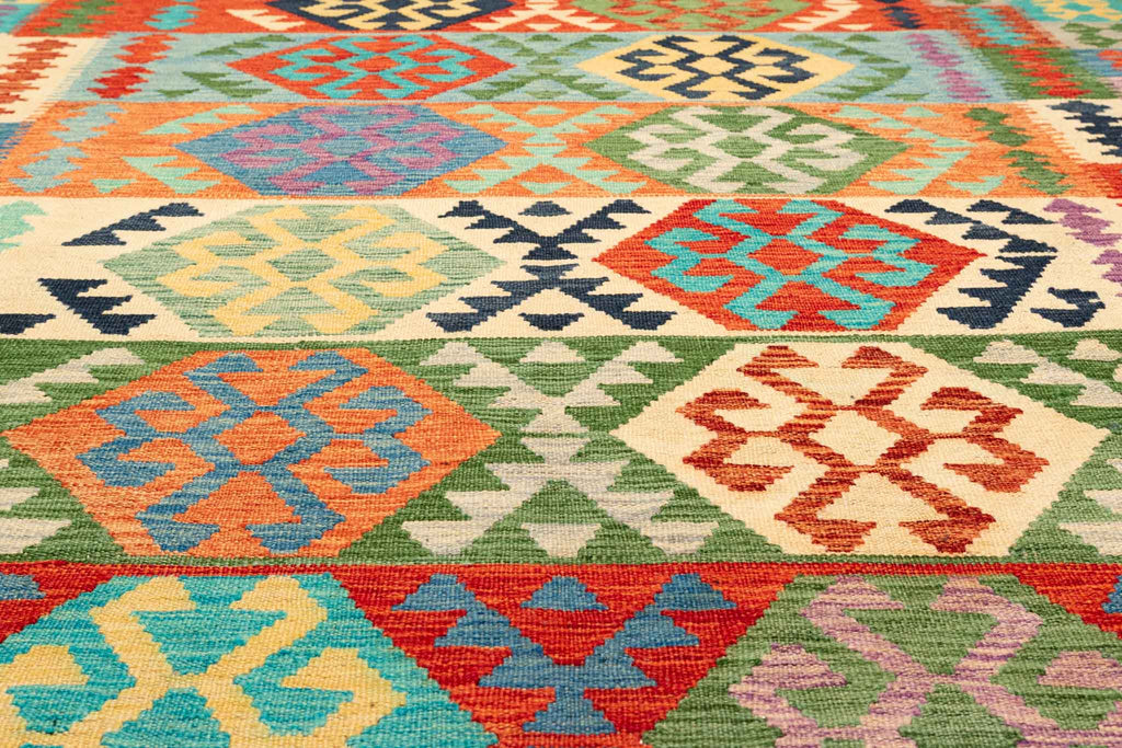 Handgewebter Kelim-Teppich aus Schurwolle, 200 × 300 cm