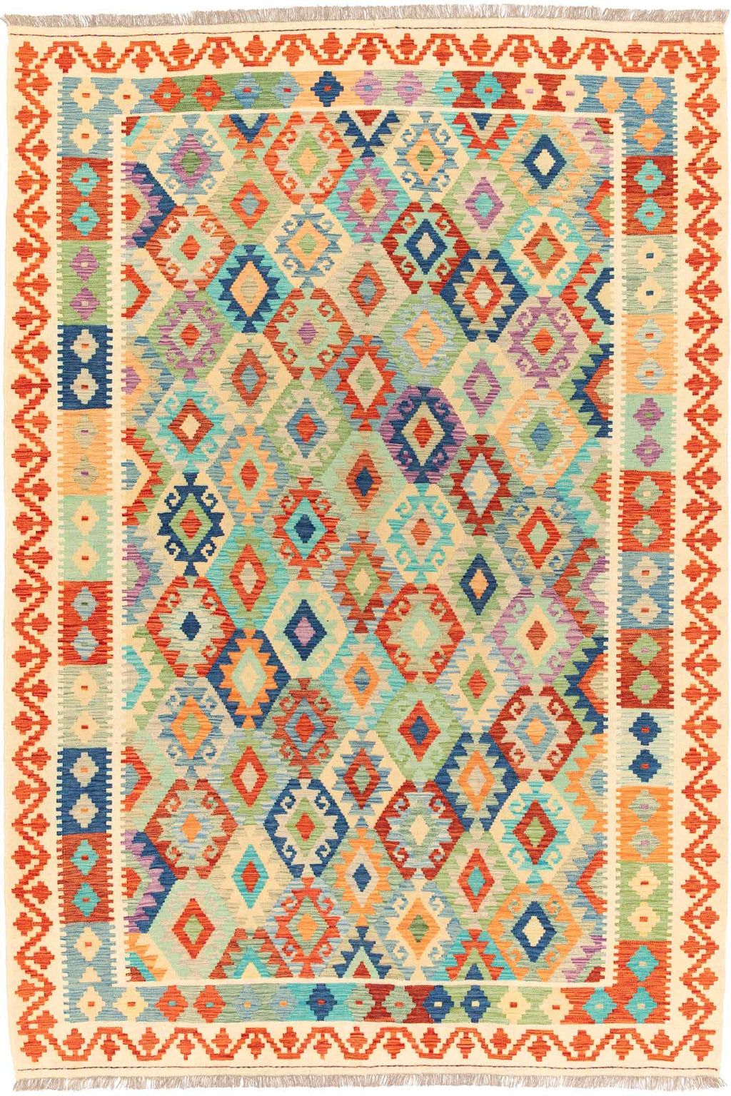 Handgewebter Kelim-Teppich aus Schurwolle, 202 × 298 cm