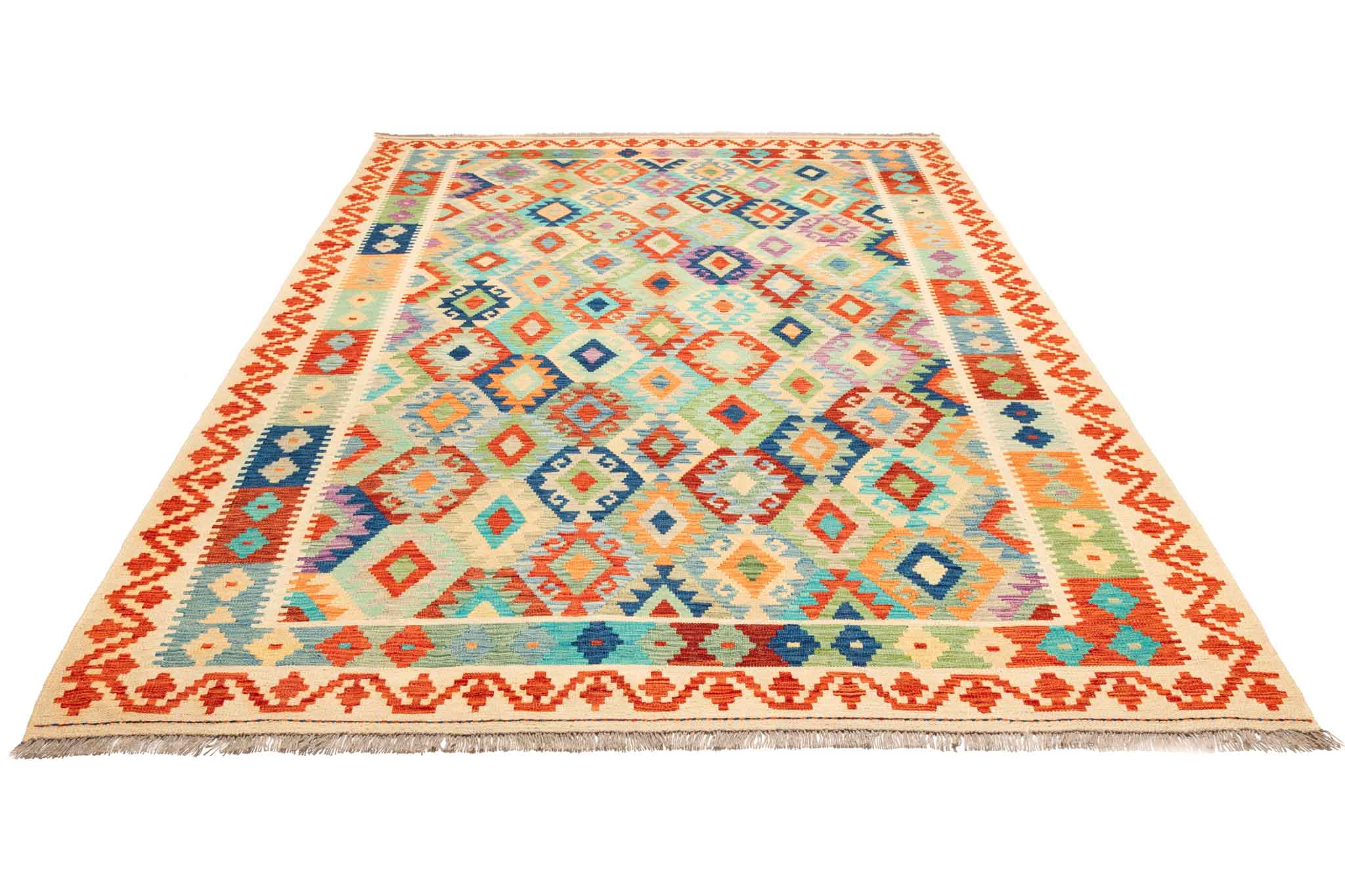 Handgewebter Kelim-Teppich aus Schurwolle, 202 × 298 cm