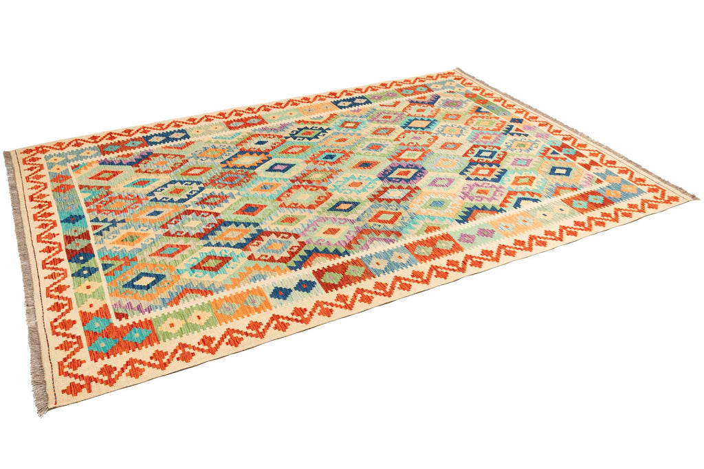 Handgewebter Kelim-Teppich aus Schurwolle, 202 × 298 cm