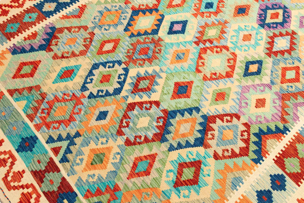 Handgewebter Kelim-Teppich aus Schurwolle, 202 × 298 cm