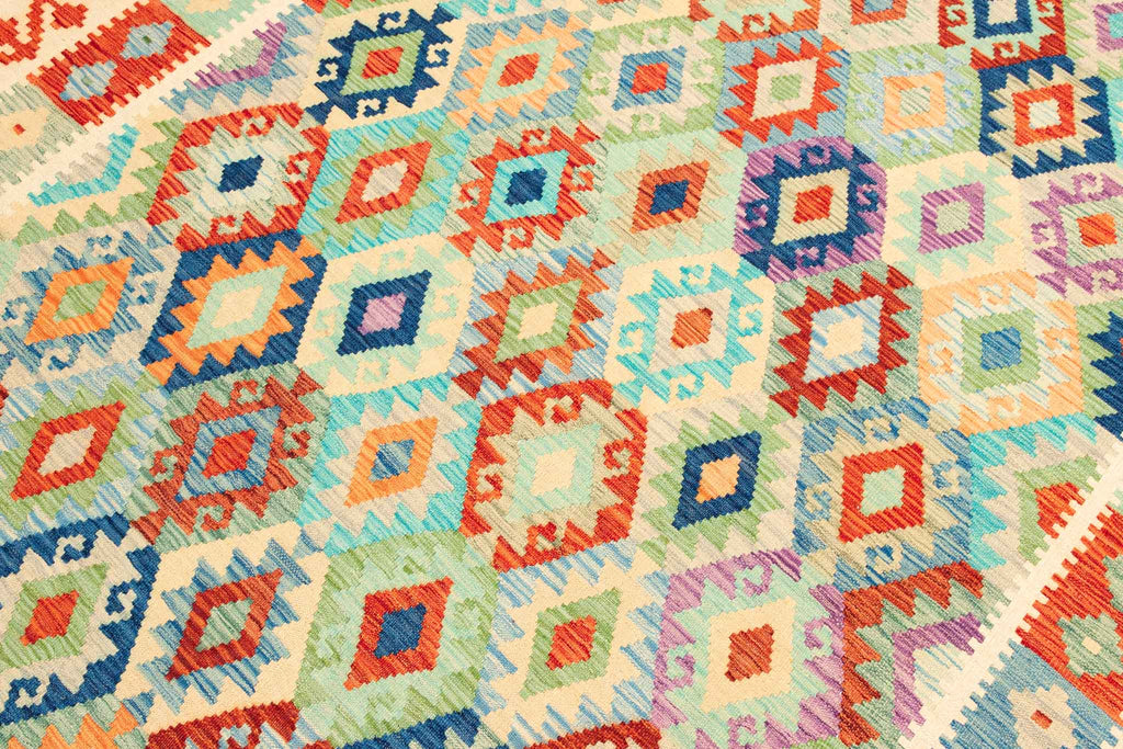 Handgewebter Kelim-Teppich aus Schurwolle, 202 × 298 cm