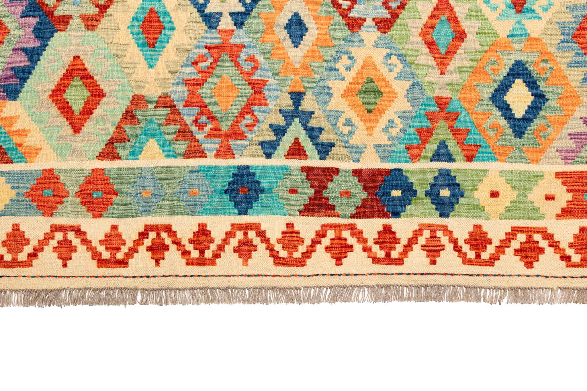 Handgewebter Kelim-Teppich aus Schurwolle, 202 × 298 cm