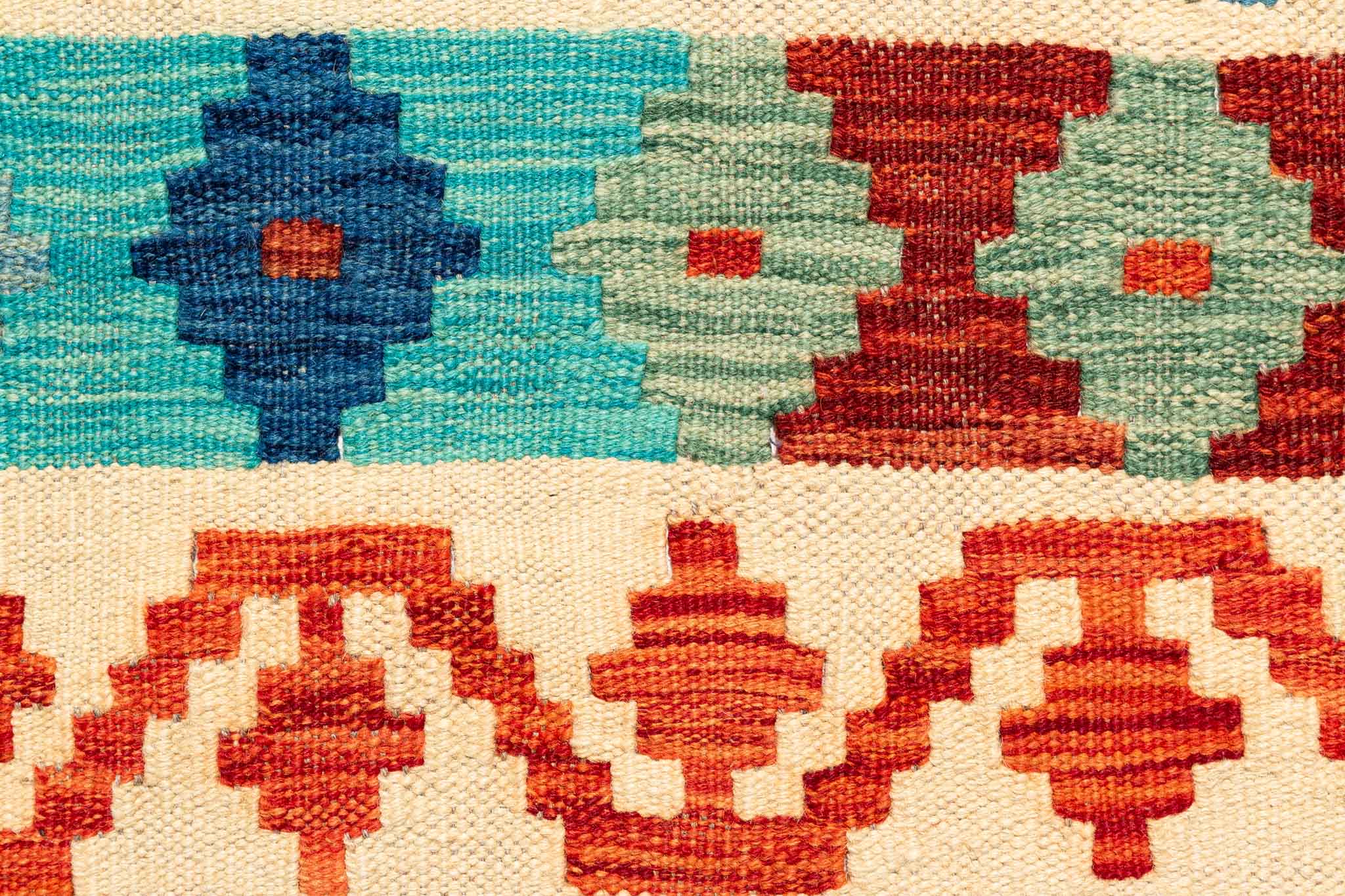 Handgewebter Kelim-Teppich aus Schurwolle, 202 × 298 cm