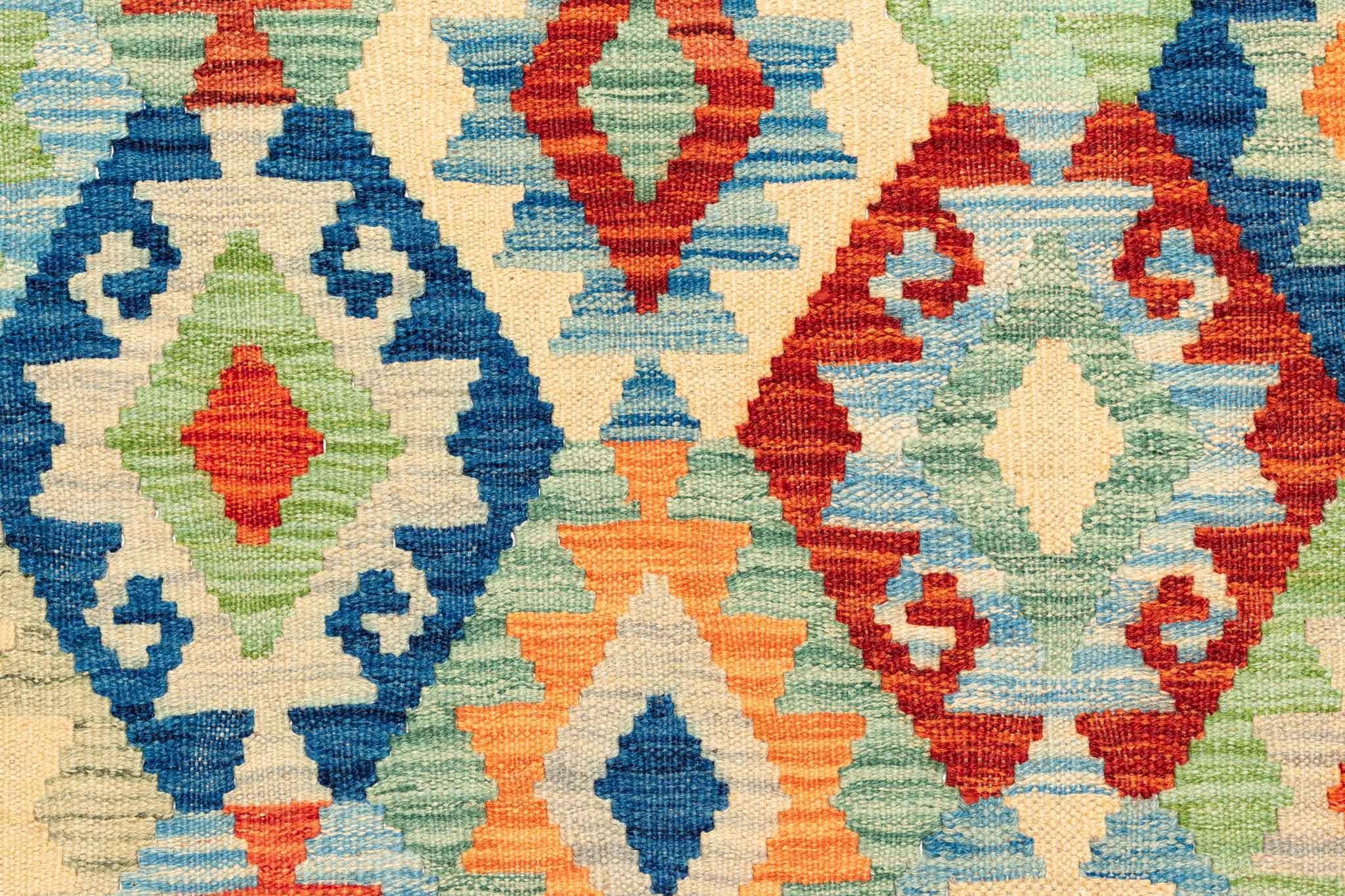 Handgewebter Kelim-Teppich aus Schurwolle, 202 × 298 cm