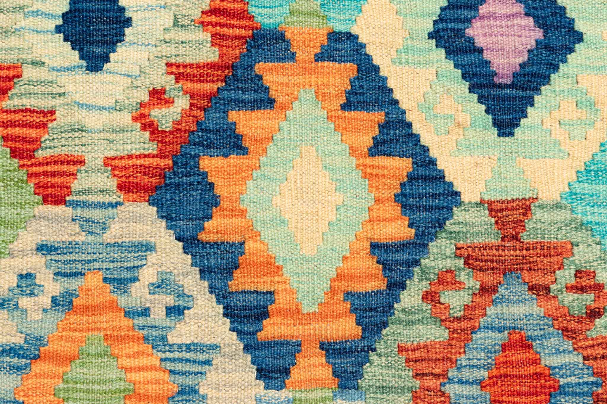 Handgewebter Kelim-Teppich aus Schurwolle, 202 × 298 cm