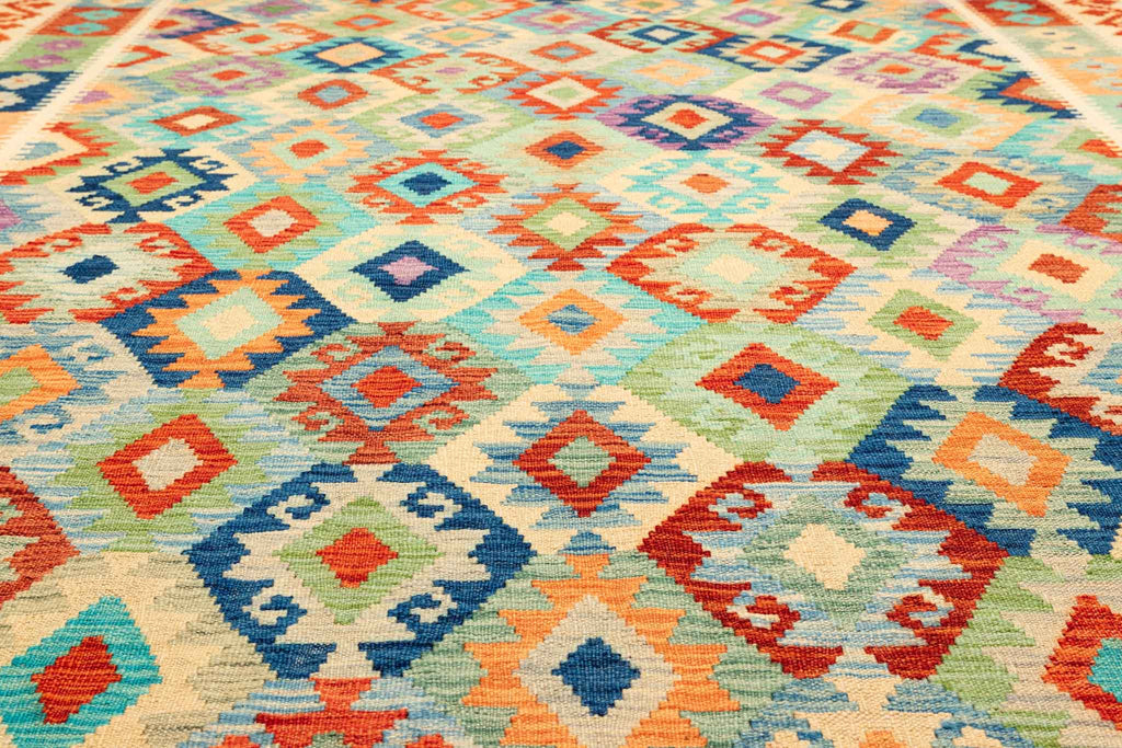 Handgewebter Kelim-Teppich aus Schurwolle, 202 × 298 cm
