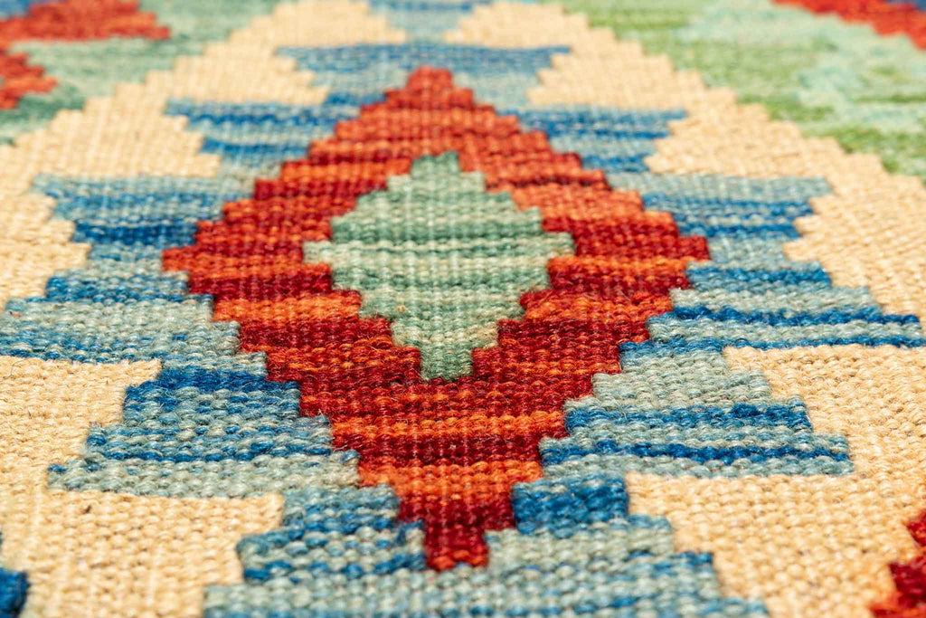 Handgewebter Kelim-Teppich aus Schurwolle, 202 × 298 cm