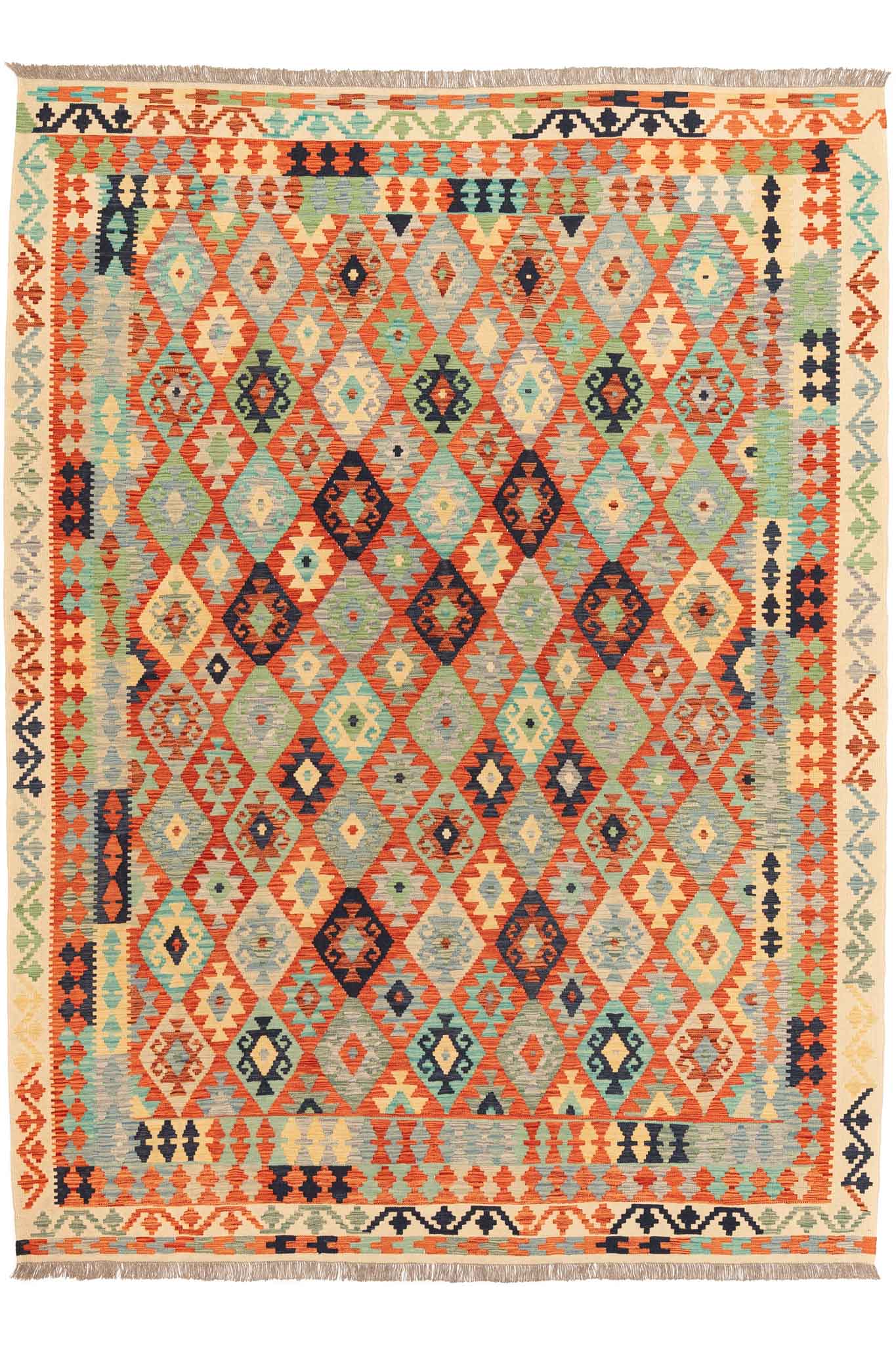 Handgewebter Kelim-Teppich aus Schurwolle, 258 × 345 cm