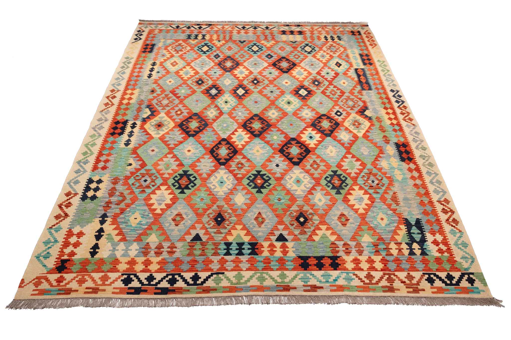 Handgewebter Kelim-Teppich aus Schurwolle, 258 × 345 cm