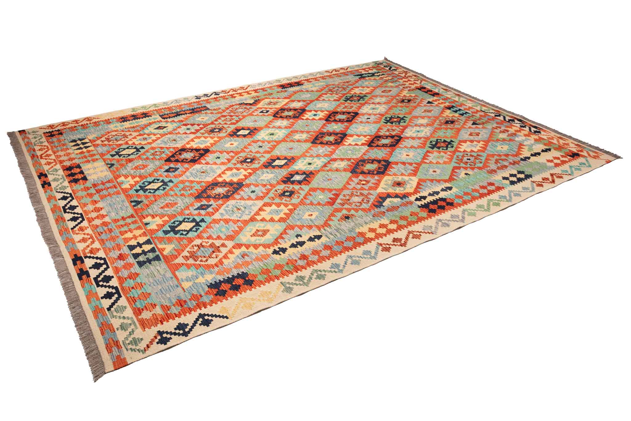 Handgewebter Kelim-Teppich aus Schurwolle, 258 × 345 cm