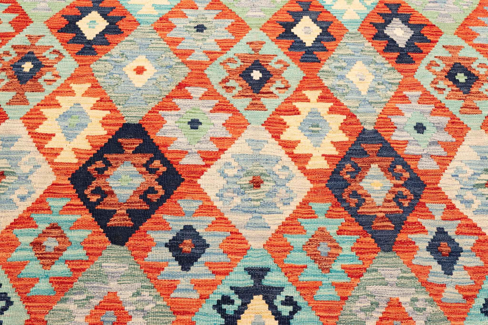 Handgewebter Kelim-Teppich aus Schurwolle, 258 × 345 cm
