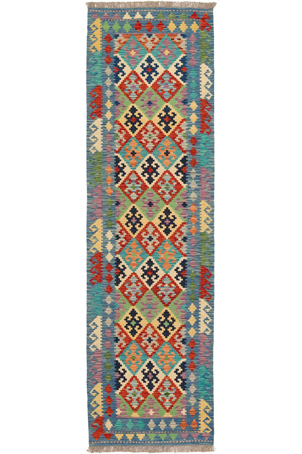 Handgewebter Kelim-Teppich aus Schurwolle, 84 × 290 cm