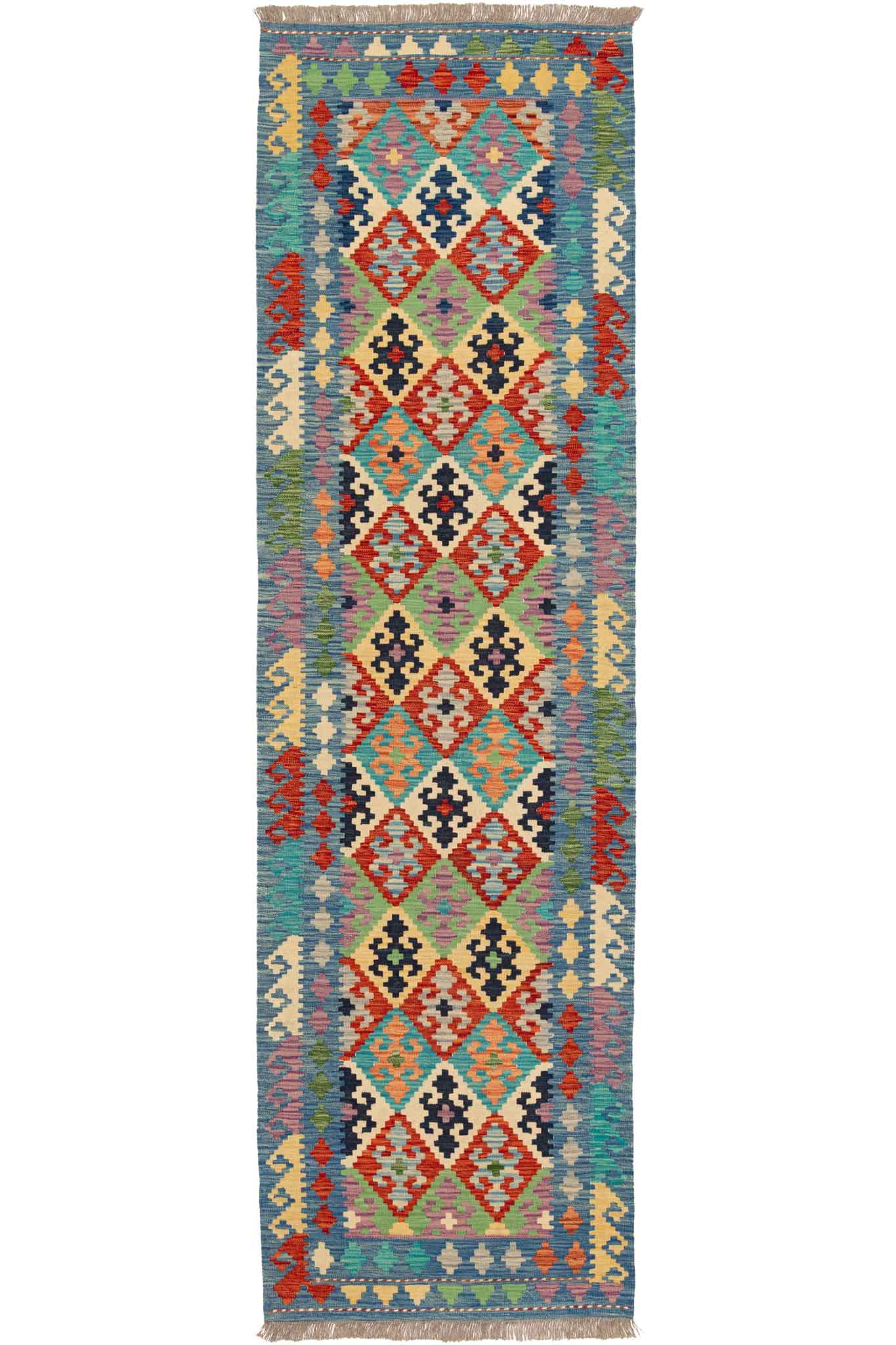 Handgewebter Kelim-Teppich aus Schurwolle, 84 × 290 cm