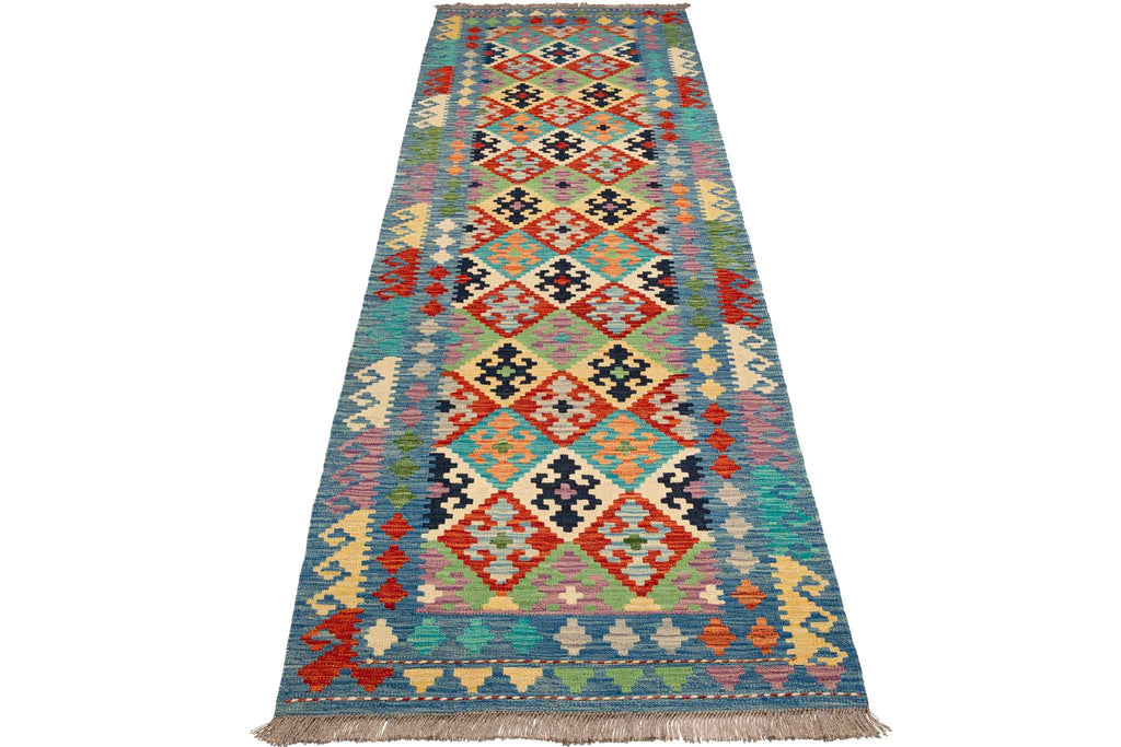 Handgewebter Kelim-Teppich aus Schurwolle, 84 × 290 cm
