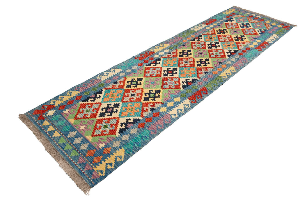 Handgewebter Kelim-Teppich aus Schurwolle, 84 × 290 cm