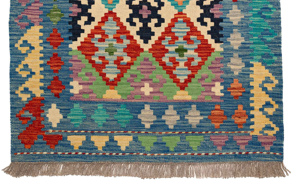Handgewebter Kelim-Teppich aus Schurwolle, 84 × 290 cm