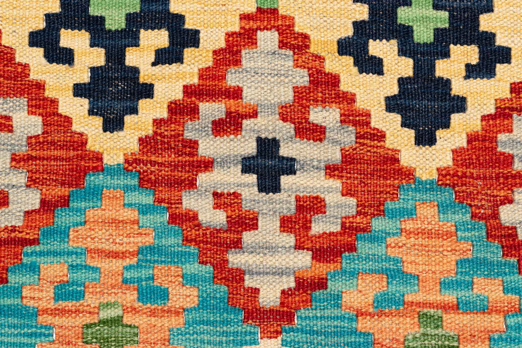 Handgewebter Kelim-Teppich aus Schurwolle, 84 × 290 cm