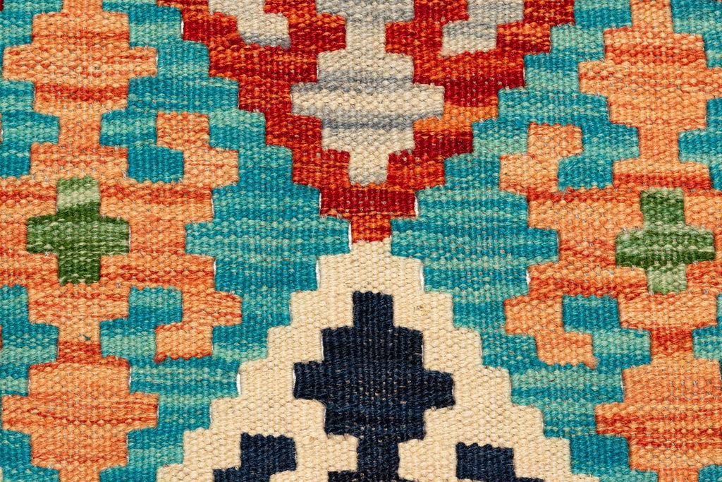 Handgewebter Kelim-Teppich aus Schurwolle, 84 × 290 cm