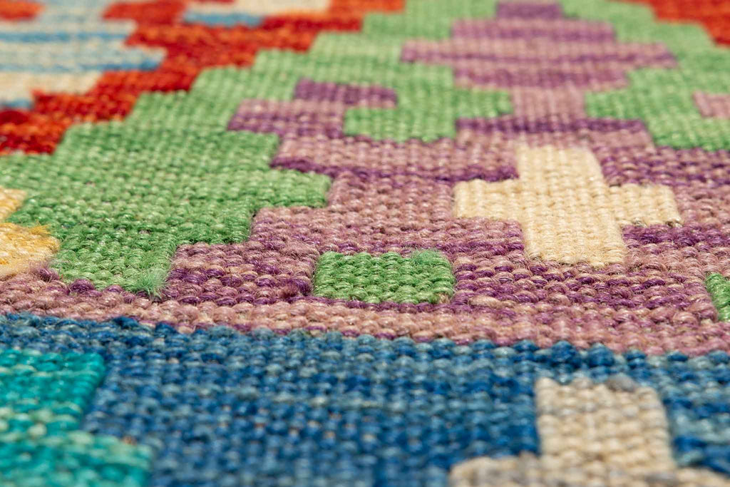 Handgewebter Kelim-Teppich aus Schurwolle, 84 × 290 cm