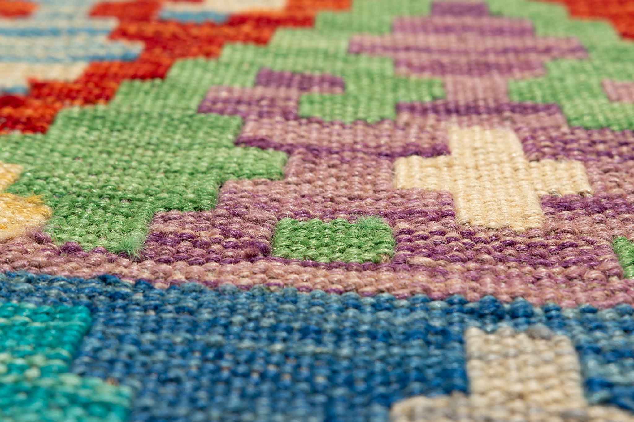 Handgewebter Kelim-Teppich aus Schurwolle, 84 × 290 cm