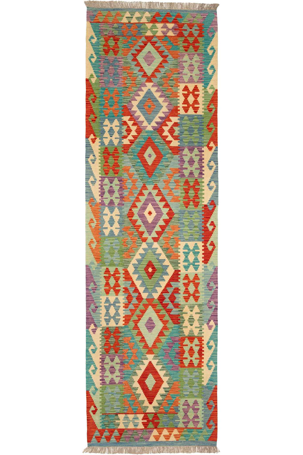 Handgewebter Kelim-Teppich aus Schurwolle, 88 × 294 cm