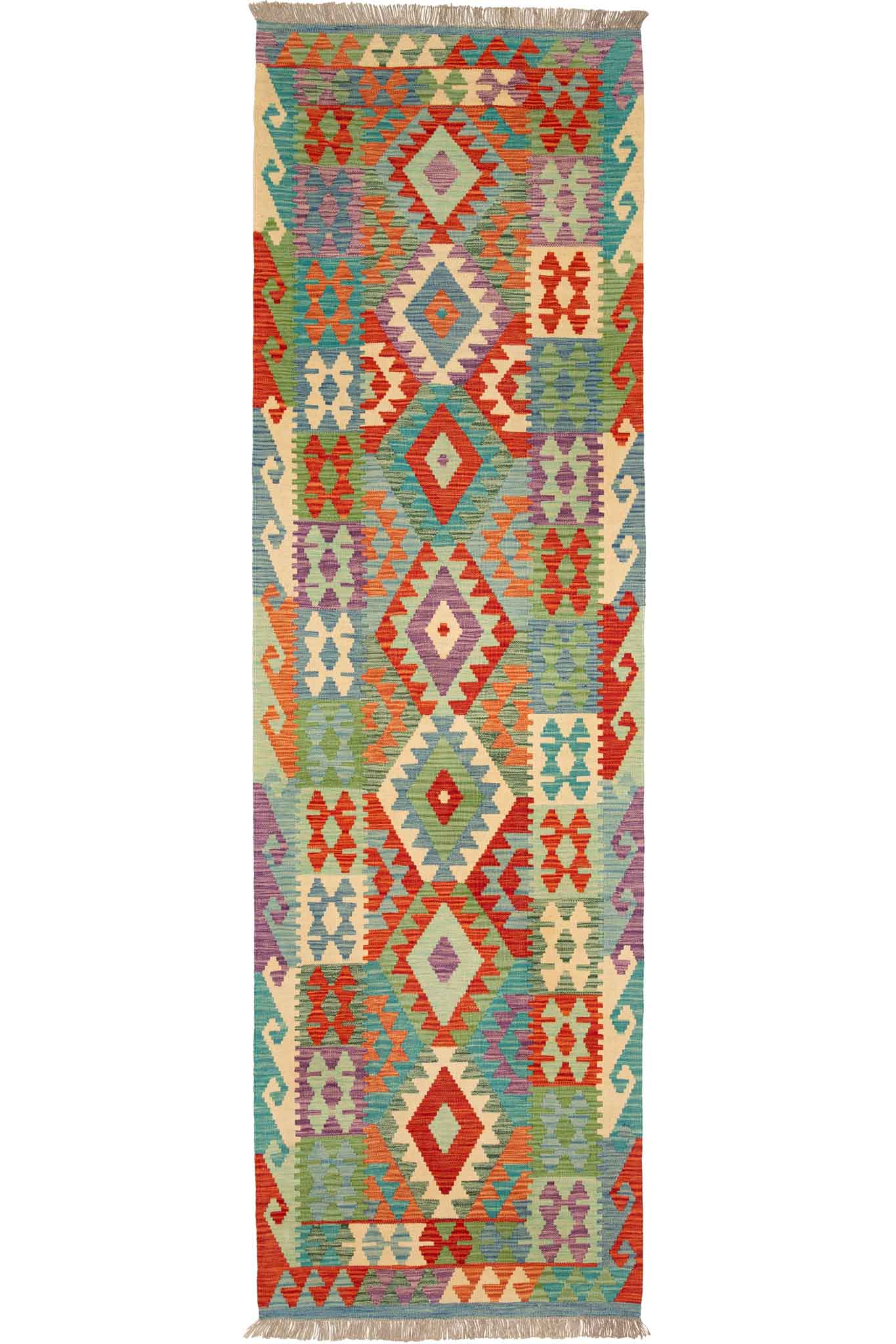 Handgewebter Kelim-Teppich aus Schurwolle, 88 × 294 cm