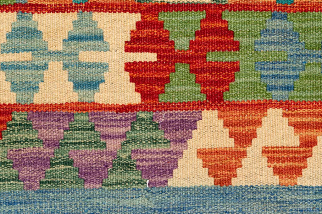 Handgewebter Kelim-Teppich aus Schurwolle, 88 × 294 cm