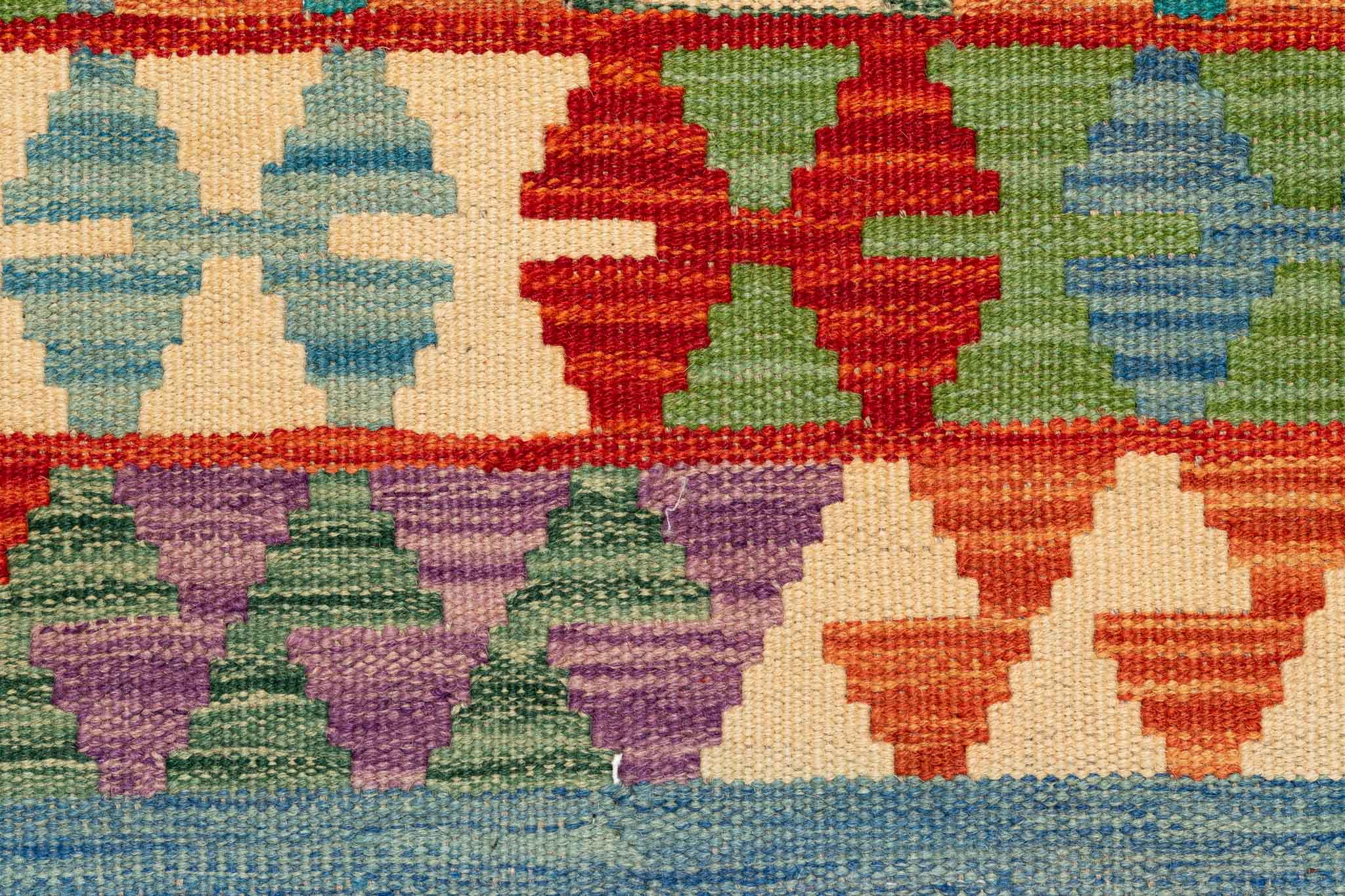 Handgewebter Kelim-Teppich aus Schurwolle, 88 × 294 cm