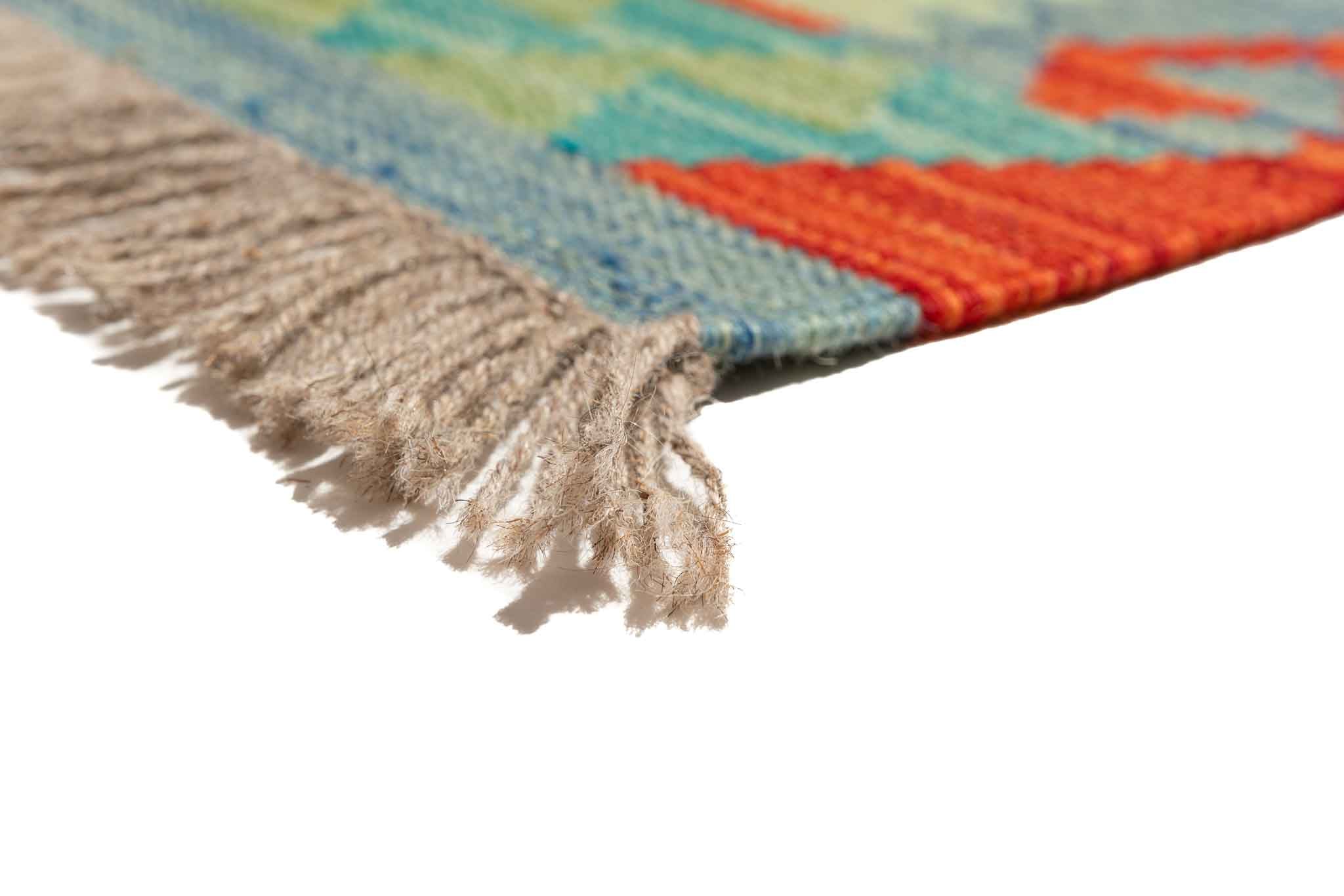Handgewebter Kelim-Teppich aus Schurwolle, 88 × 294 cm