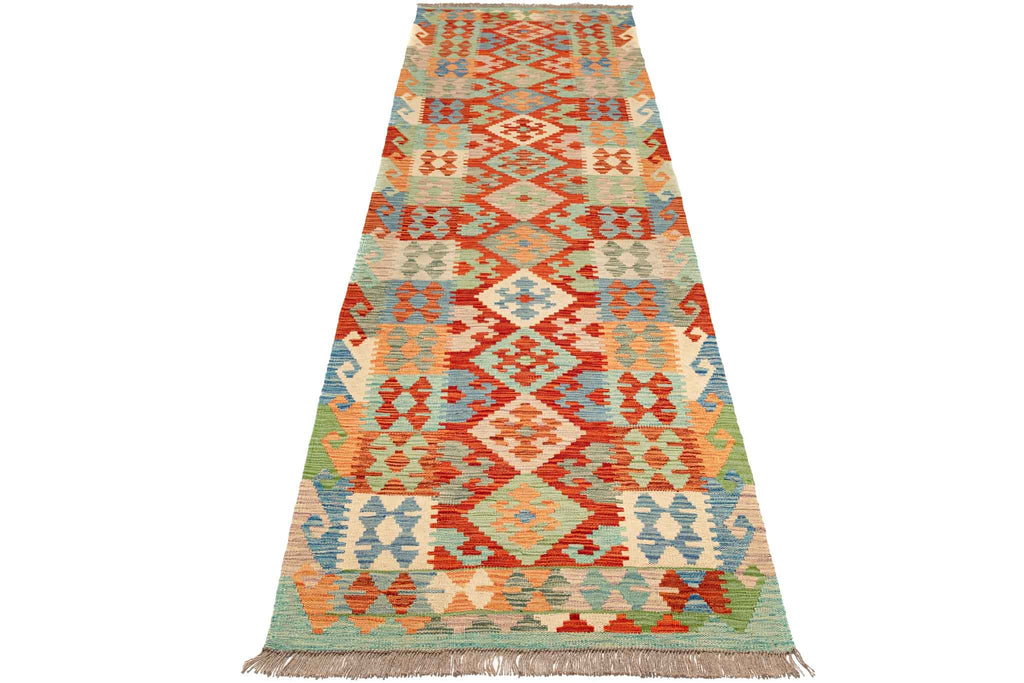 Handgewebter Kelim-Teppich aus Schurwolle, 83 × 292 cm