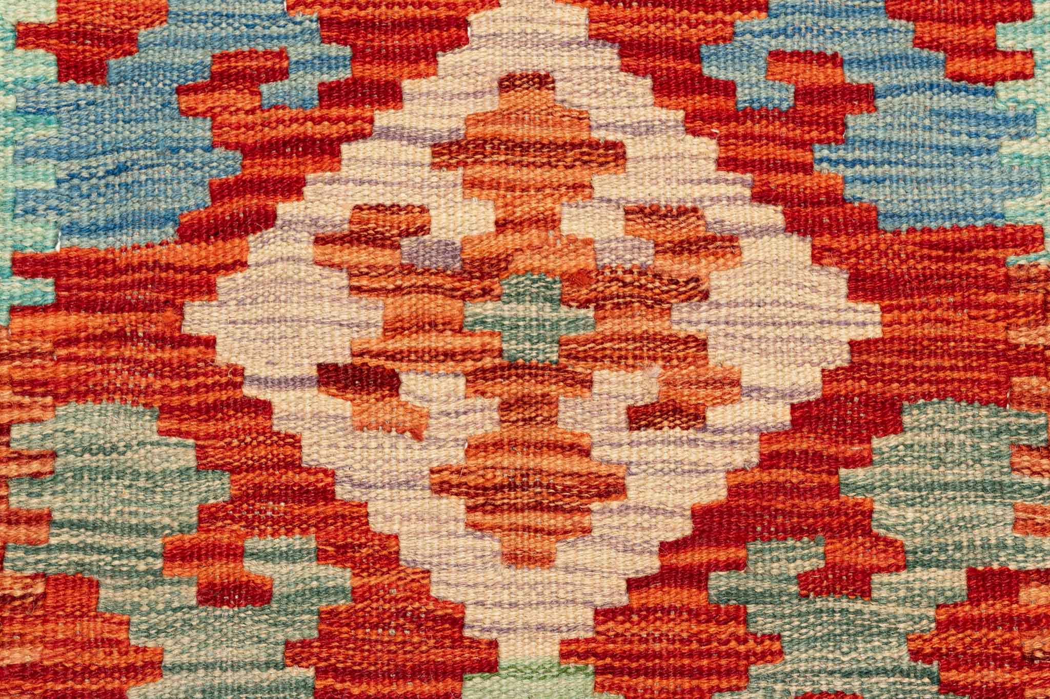 Handgewebter Kelim-Teppich aus Schurwolle, 83 × 292 cm