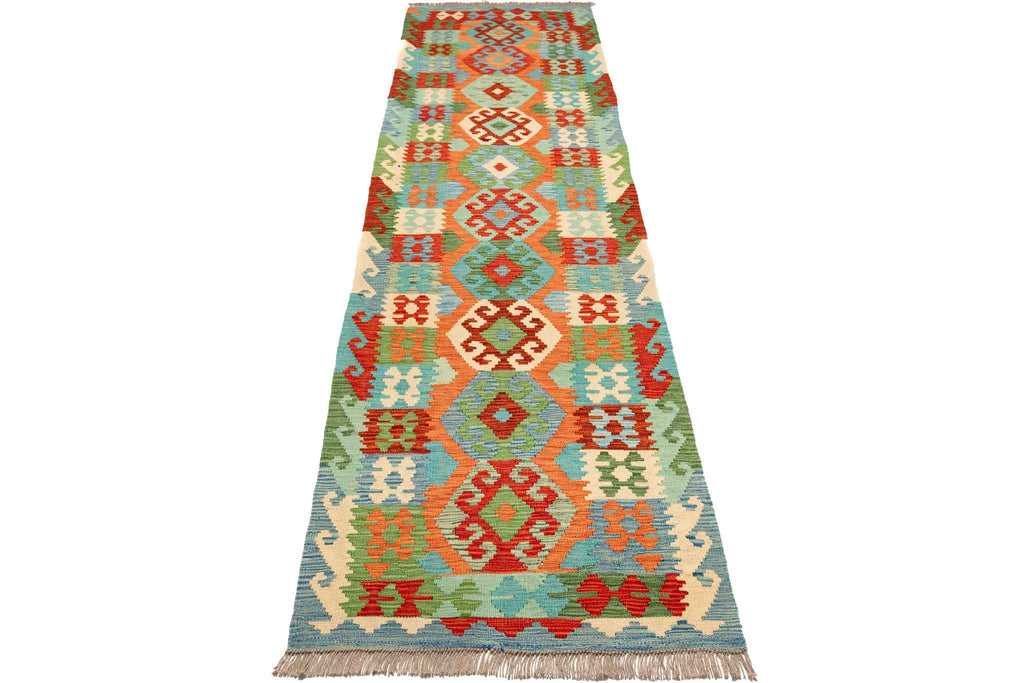 Handgewebter Kelim-Teppich aus Schurwolle, 75 × 295 cm