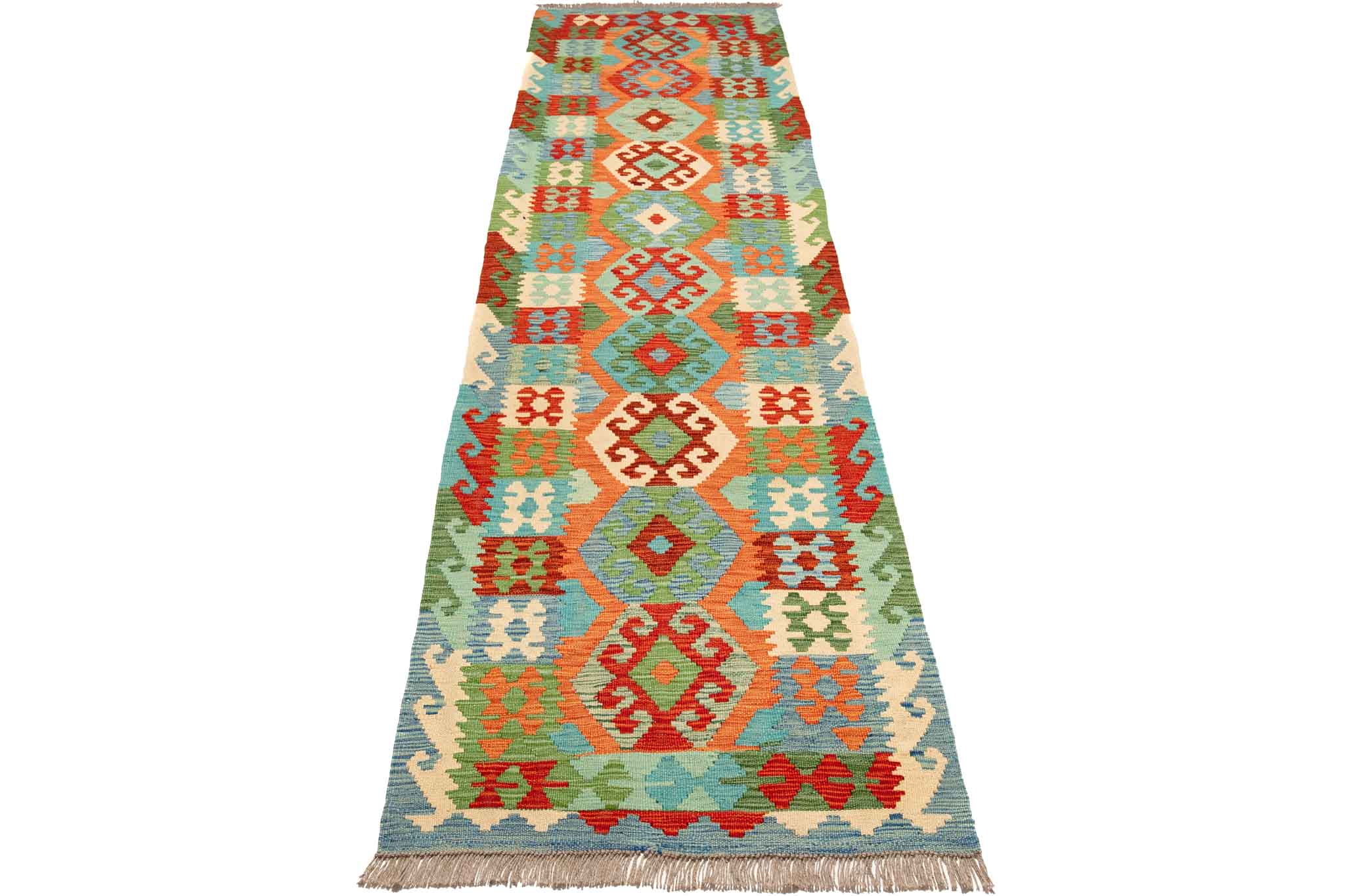Handgewebter Kelim-Teppich aus Schurwolle, 75 × 295 cm