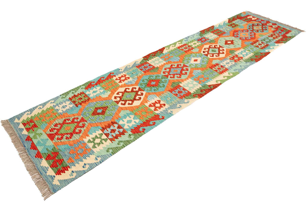 Handgewebter Kelim-Teppich aus Schurwolle, 75 × 295 cm