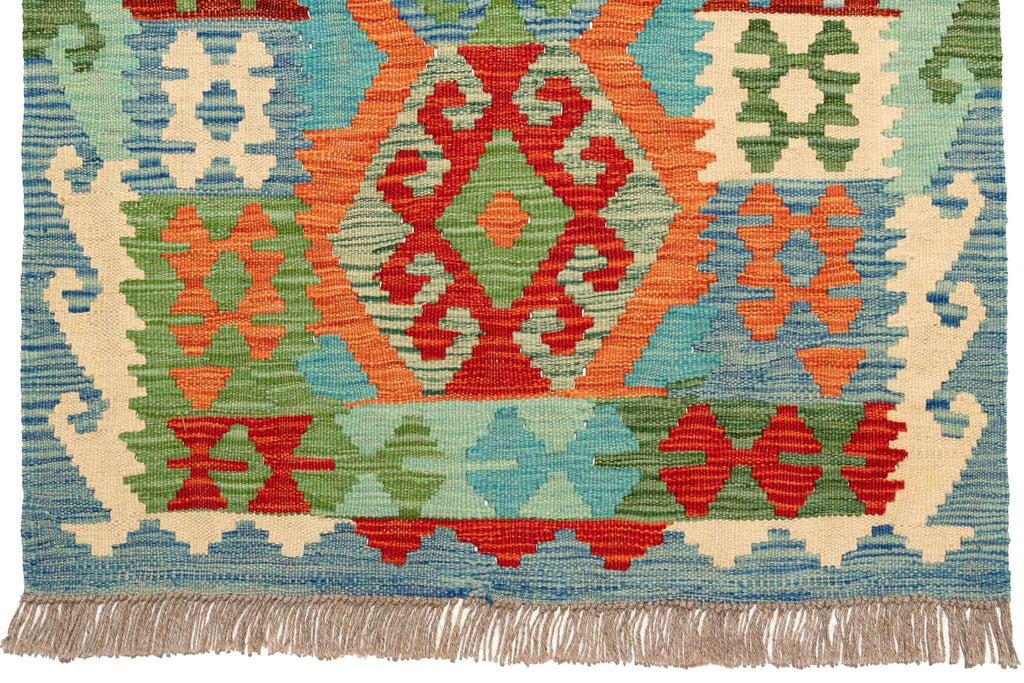 Handgewebter Kelim-Teppich aus Schurwolle, 75 × 295 cm