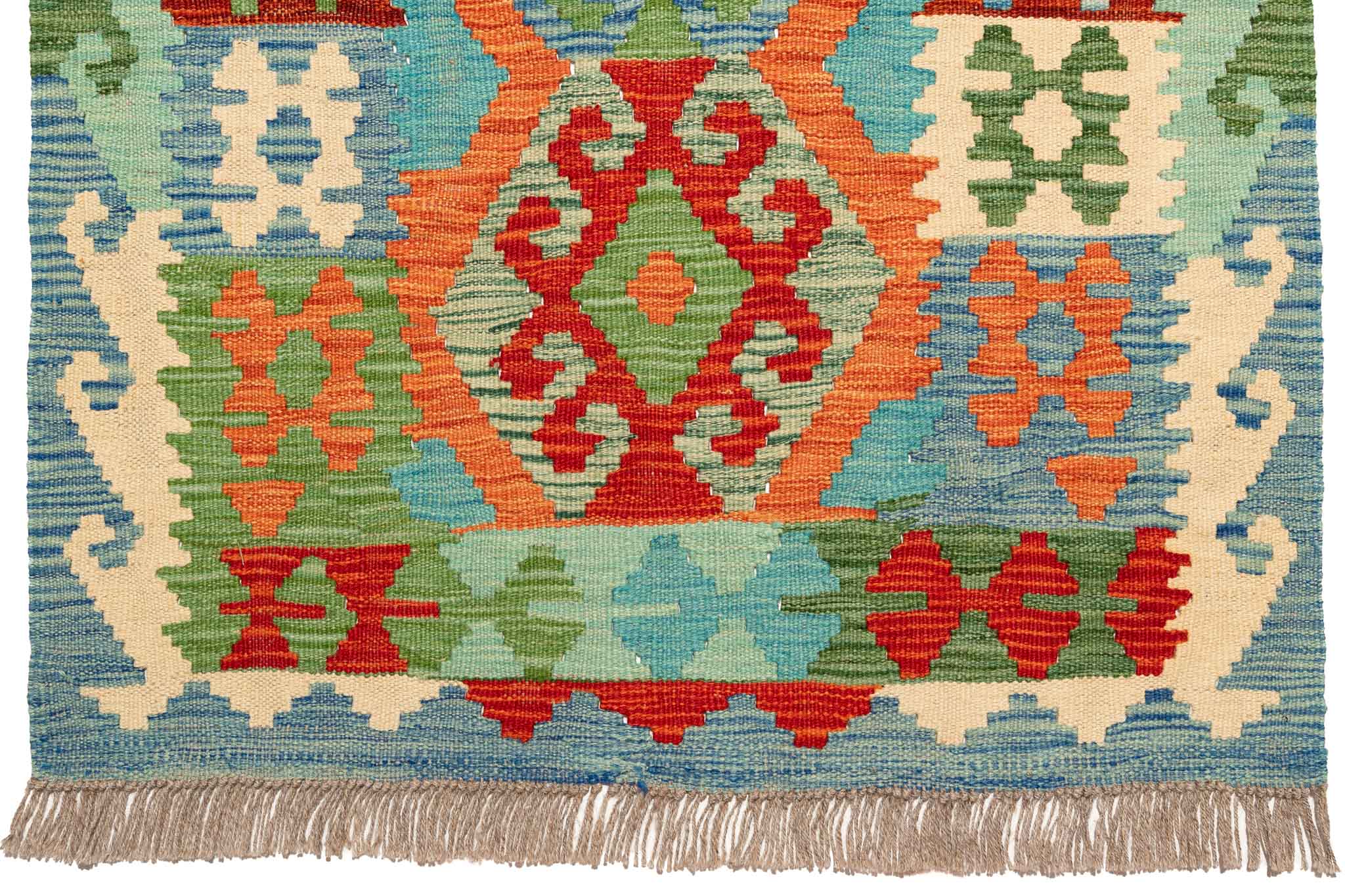Handgewebter Kelim-Teppich aus Schurwolle, 75 × 295 cm
