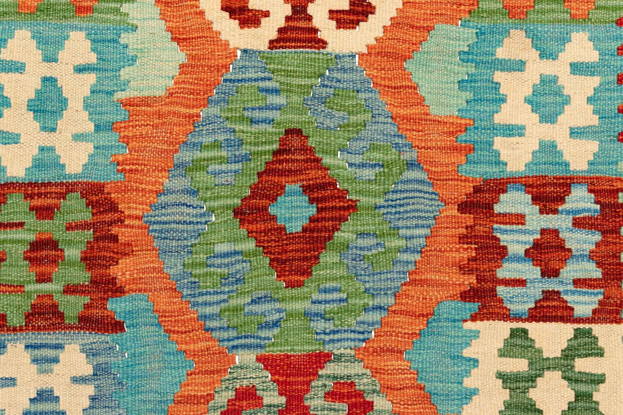 Handgewebter Kelim-Teppich aus Schurwolle, 75 × 295 cm