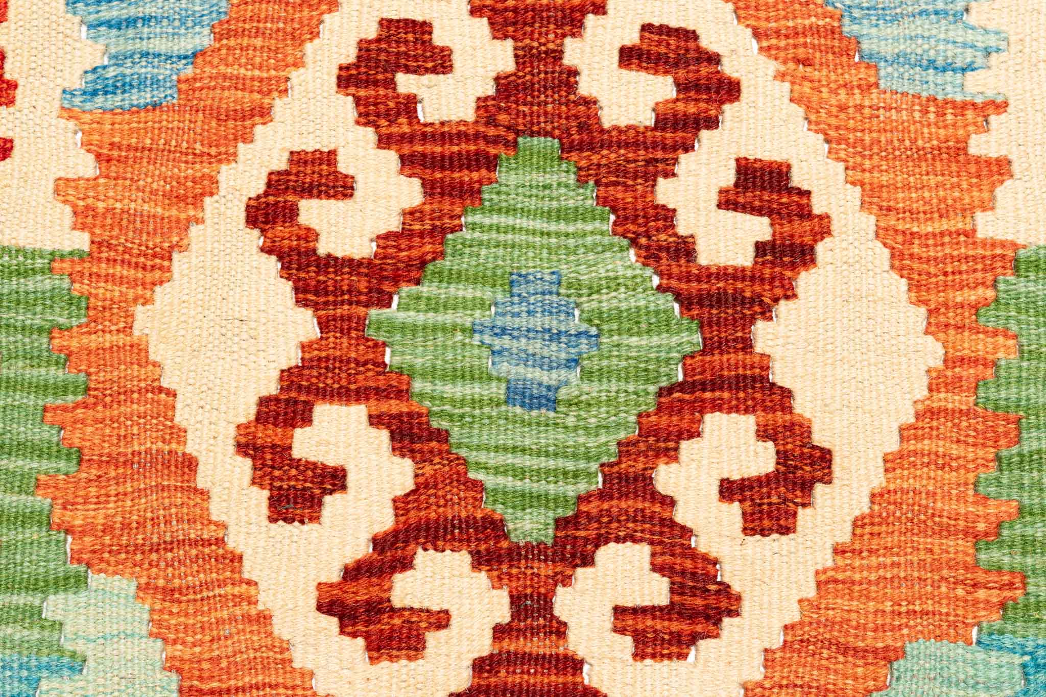Handgewebter Kelim-Teppich aus Schurwolle, 75 × 295 cm