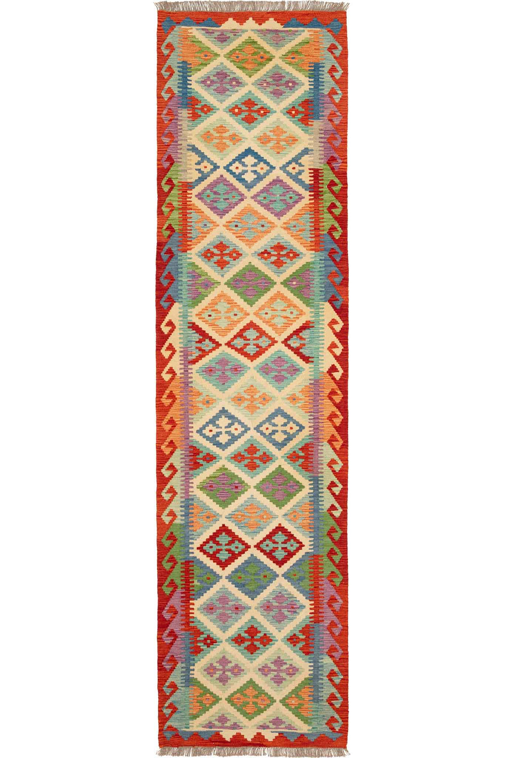 Handgewebter Kelim-Teppich aus Schurwolle, 79 × 305 cm