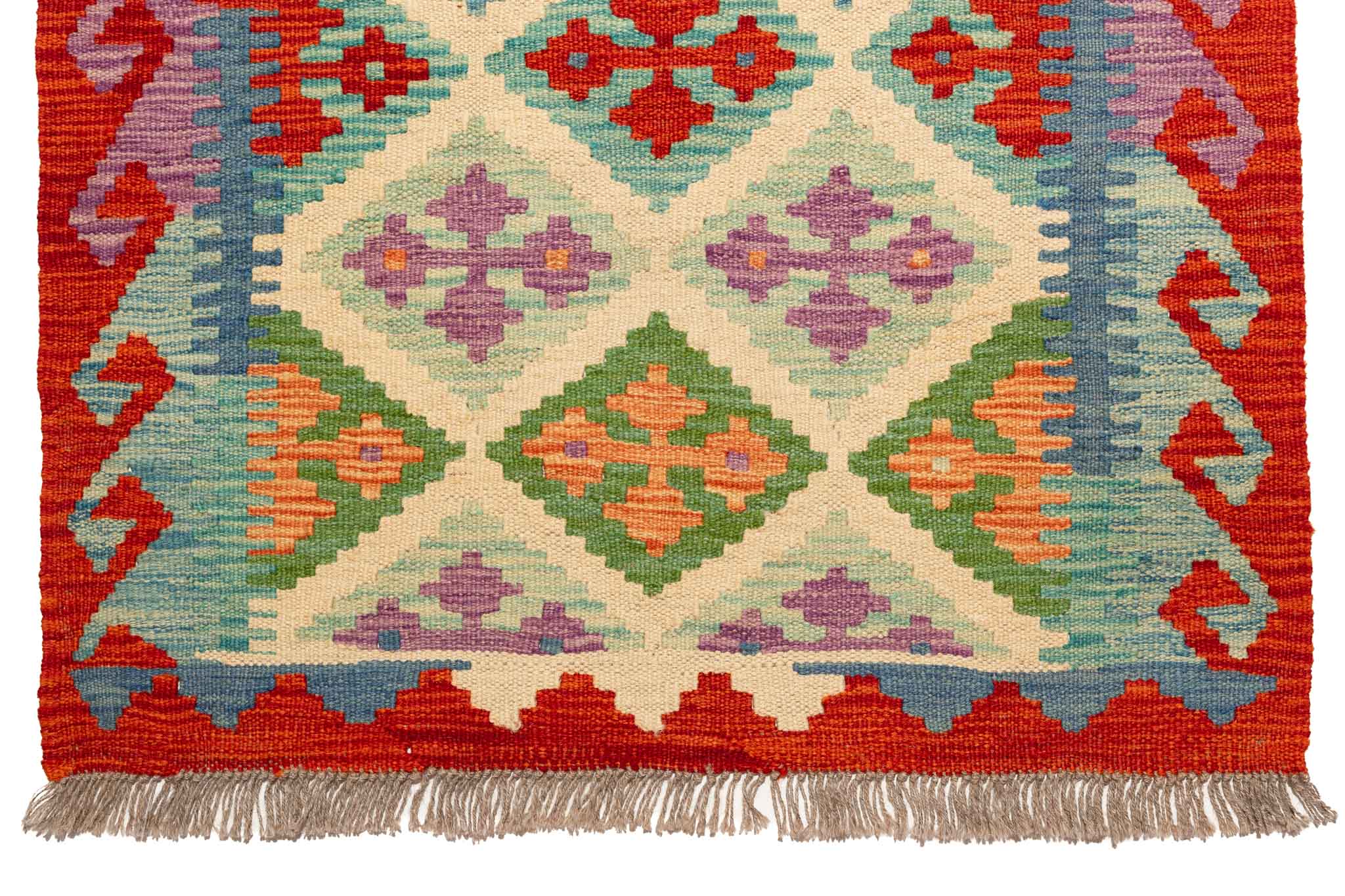 Handgewebter Kelim-Teppich aus Schurwolle, 79 × 305 cm