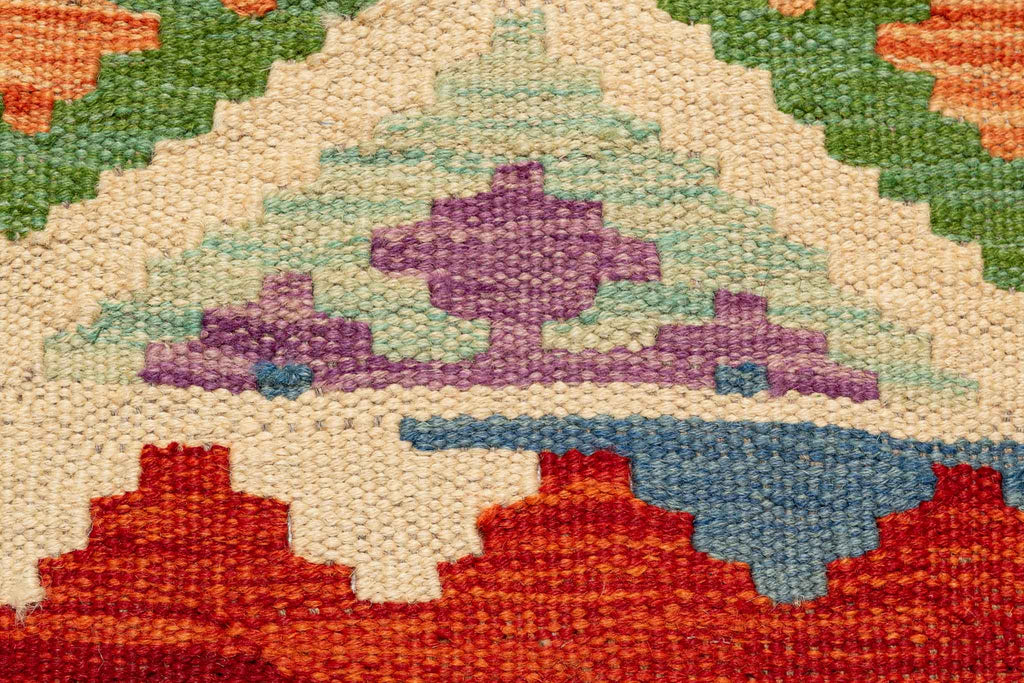 Handgewebter Kelim-Teppich aus Schurwolle, 79 × 305 cm