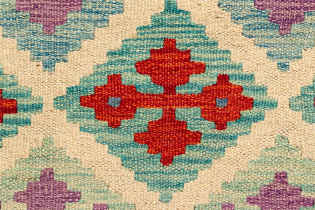 Handgewebter Kelim-Teppich aus Schurwolle, 79 × 305 cm