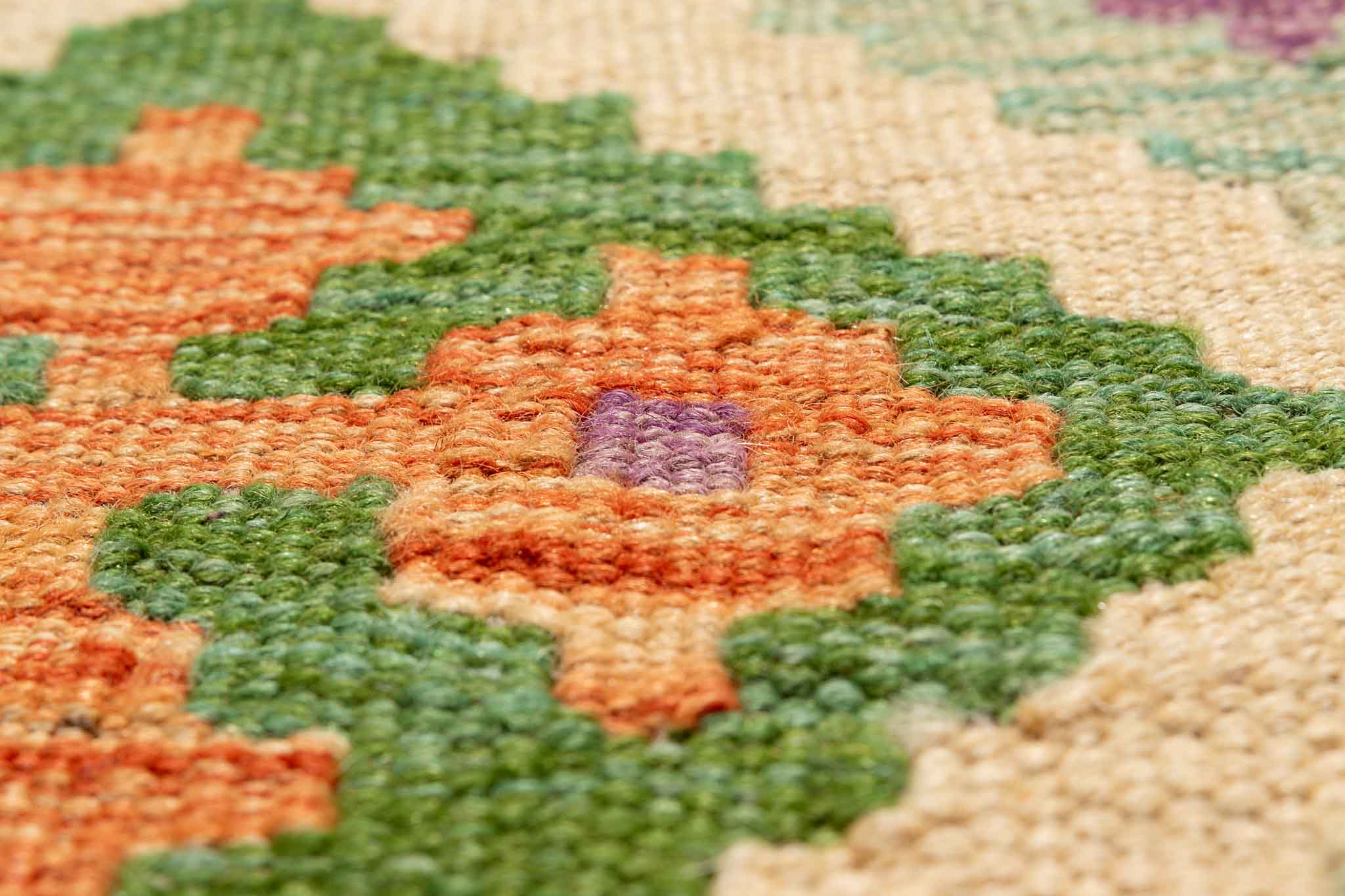 Handgewebter Kelim-Teppich aus Schurwolle, 79 × 305 cm