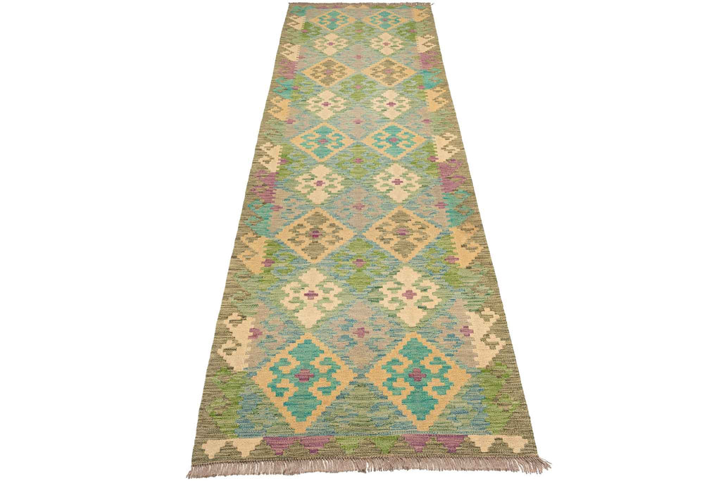 Handgewebter Kelim-Teppich aus Schurwolle, 83 × 288 cm